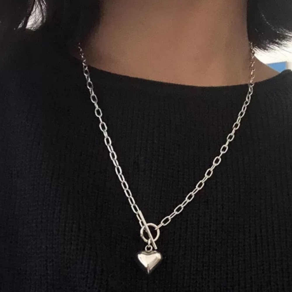 925 STERLING SILVER CHUNKY TOGGLE HEART NECKLACE